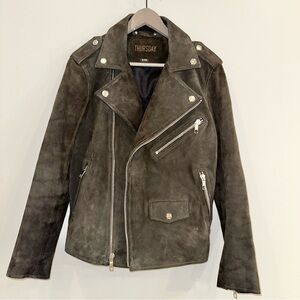 Thursday Boot Company Suede Moto Biker Jacket In Dark Olive Men’s Small